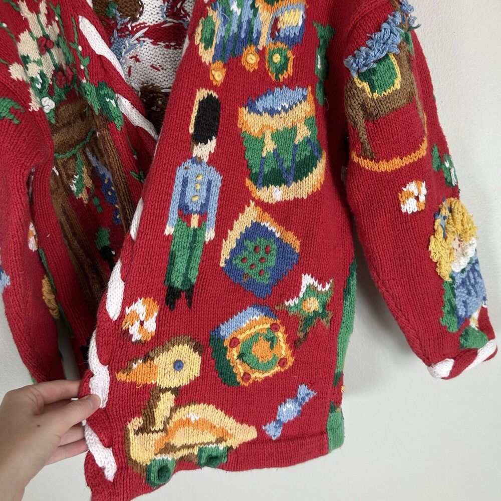 Vintage The Eagle's Eye S Teddy Bear Tacky Ugly Christmas Sweater Red Oversized - Picture 3 of 8
